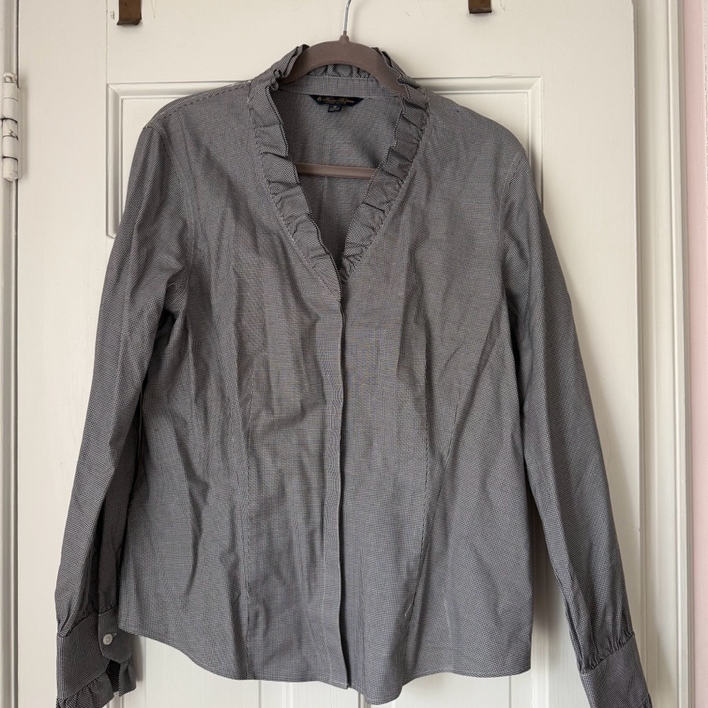 Brooks Brothers Women’s Black & White Ruffle Collar Shirt - Size 12